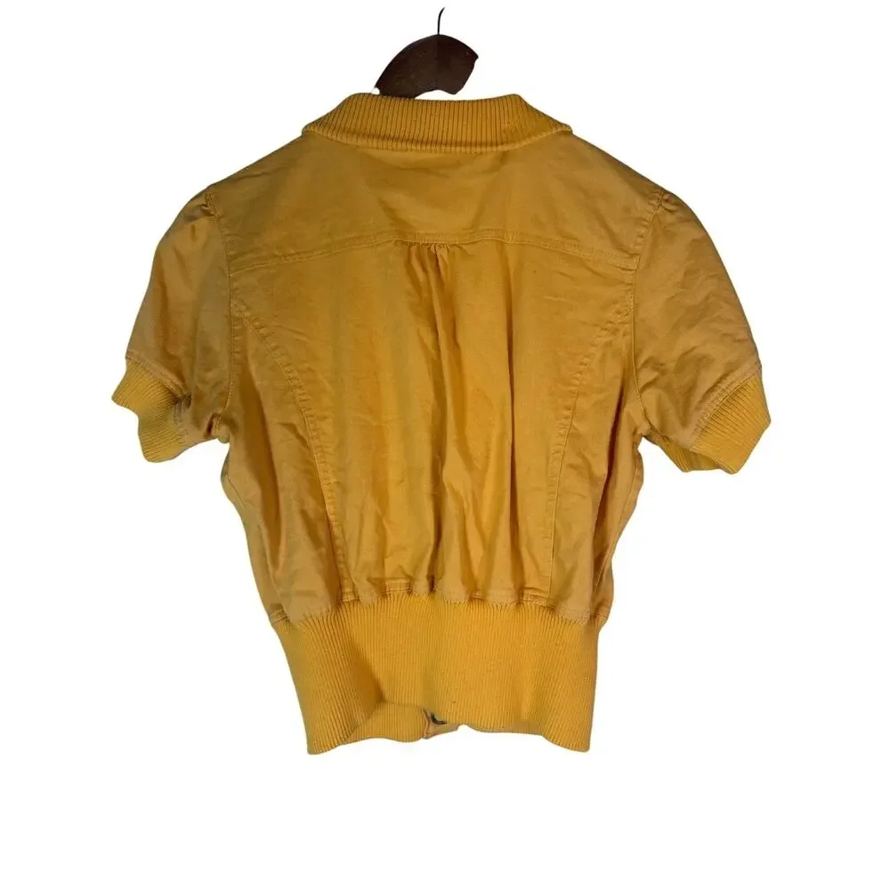 Wet Seal Yellow Cropped Short Sleeve Jacket L Ribbed Waist Button Retro Y2K Gorp